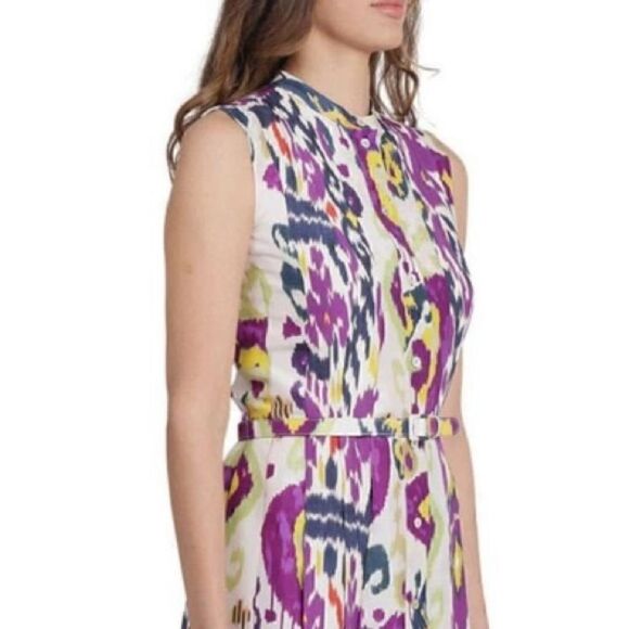 Ralph Lauren Resort 2022 Collection Freida Ikat Print Silk A-Line Midi Day Dress - Picture 4 of 15
